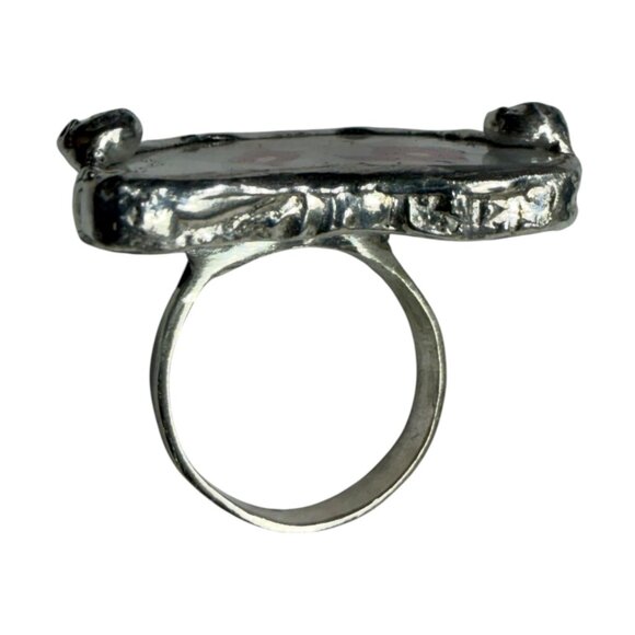 Broken China Ring With Upcycled Silver Spoon Band & Vintage Floral Design Sz 7.5 - Picture 6 of 10